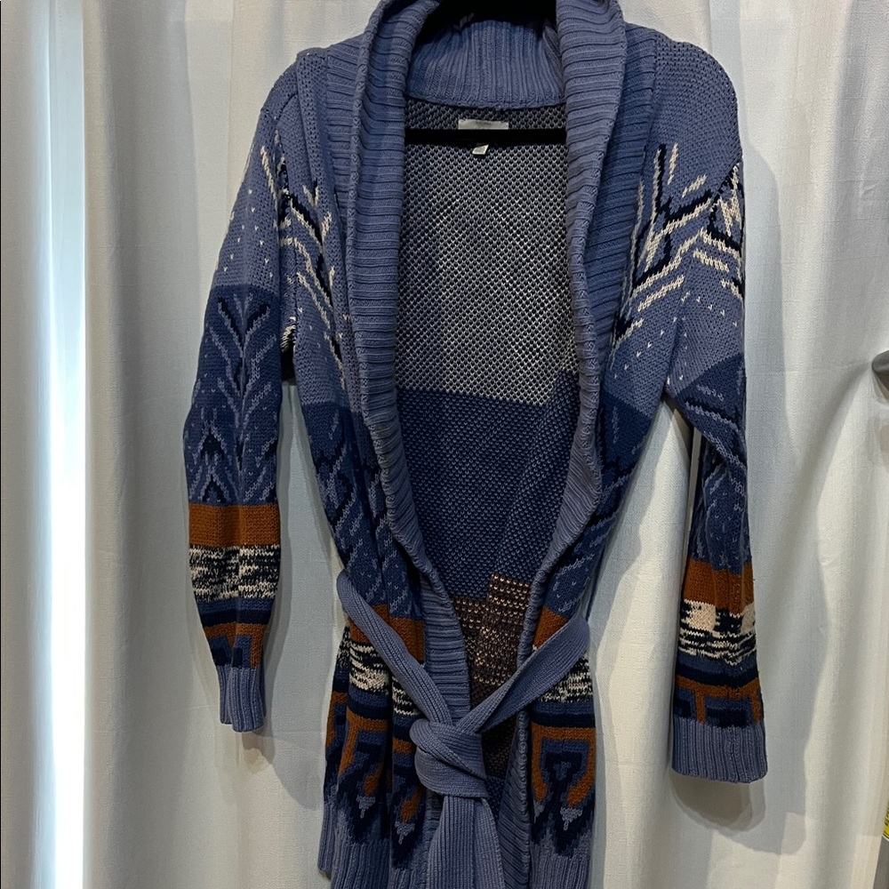 Lucky brand - cozy Blue Patterned Cardigan with belt